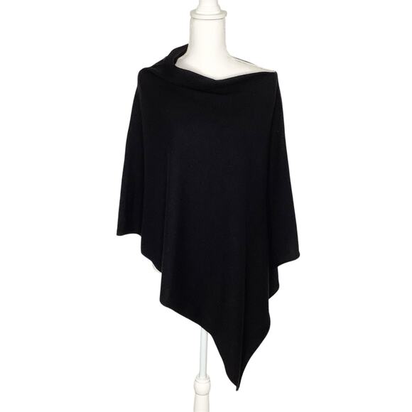 Eileen Fisher Black 100% Cashmere Knit Asymmetrical Cut Pullover Poncho One Size - Picture 1 of 6